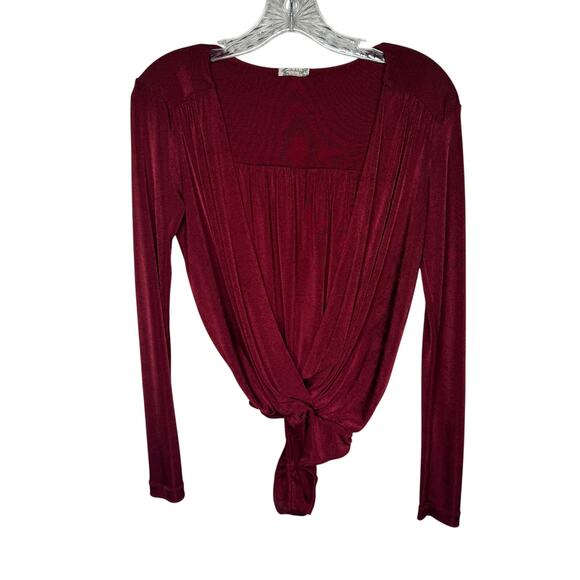 Free People Intimately Burgundy Long Sleeve Deep V Neck Twist Front Top Size S - Picture 1 of 8